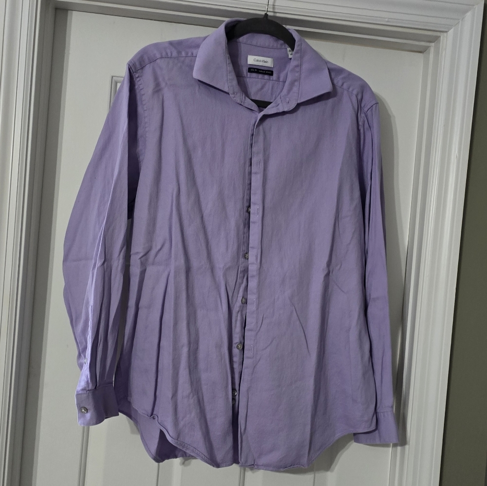 Calvin Klein Lavender Men's Button Up - Size 17-34/35